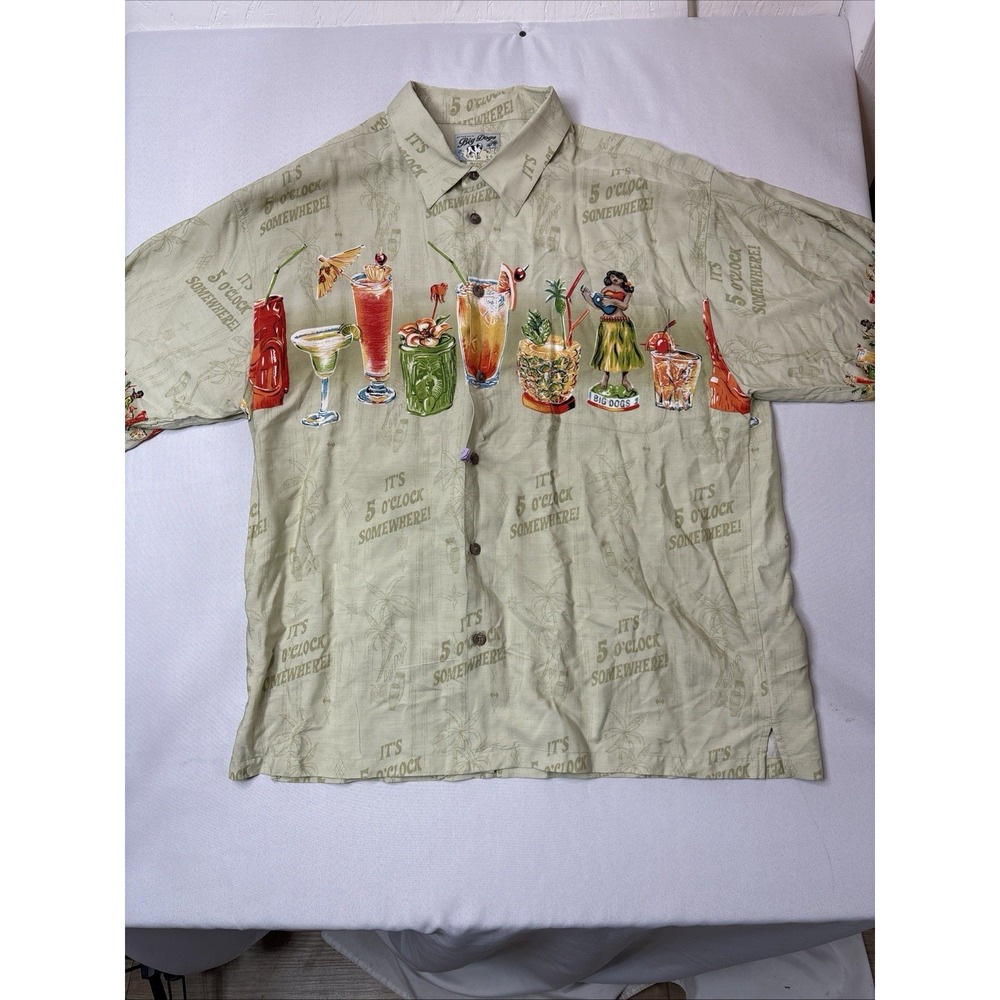 Big Dogs Shirt Mens 2XL It's 5 O'Clock Somewhere Hawaiian Drinks Polo